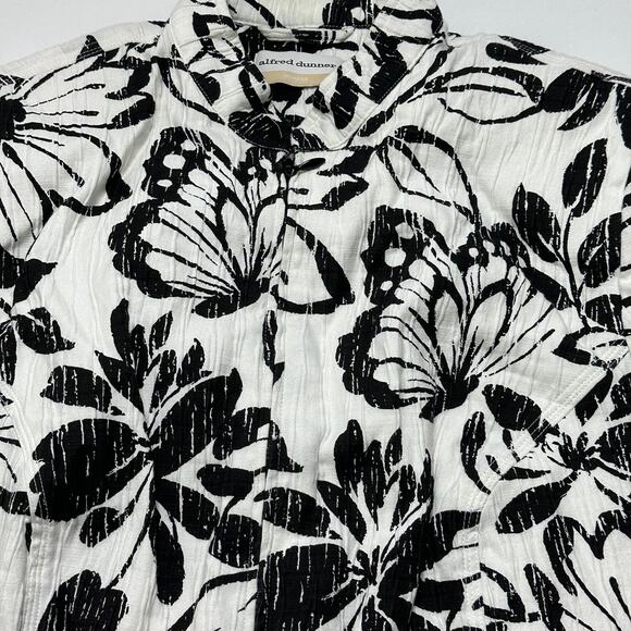 Alfred Dunner Full Zip Shirt Women Plus Size 18W Black White Floral Butterfly - Picture 5 of 7